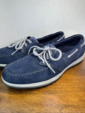 Columbia Mens Navy Suede Boat Deck Shoes Loafers, Gray Laces, sz 13